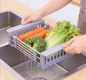 Stainless Steel Hanging Dish Rack, Space-Saving, Rust-Resistant, 11.8 to 17.8 Inches Expandable, Adjustable Multi-function Water Filter Basket for Fruits & Vegetables, Kitchen Sink Organizer, Durable 8mm Diameter Tube