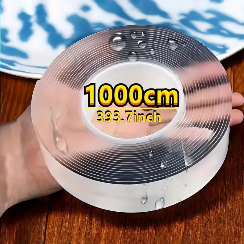 Washable Removable Durable Double Sided Tape for Walls, Long Lasting Self Adhesive, No Drill Wall Decor & Photo Hanging Strips, Strong Hold Adhesive for Kitchen Cabinet Tile Glass Metal, Office Home Decoration, Waterproof Tape