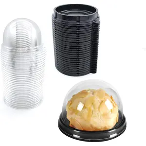 Clear Plastic Mini Cupcake Container, Mini Cupcake Boxes Mooncake Boxes Muffin Pod Clear Deep Dome,Plastic Disposable Stackable Cupcake Containers For Wedding Party Birthday Gifts (Black, 50pc)