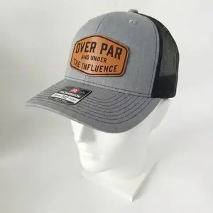 Over Par and Under the Influence Leather Patch Trucker Hat Richardson 112 Style Adjustable Mesh Snapback Cap Perfect Gift Idea