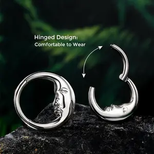 OUFER 16G Titanium Moon Face Hinged Segment Septum Ring - Unisex Septum Piercing Jewelry, Easy-Fit Titanium Nose Ring, Hoop Piercing Jewelry for Daily Wear Mystical Look