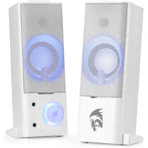 Redragon GS550 PC Gaming Speakers, 2.0 Channel Desktop Computer Sound Bar with Compact Maneuverable Size, Headphone Jack, Quality Bass & Decent Red Backlit, USB Powered w/ 3.5mm Cable, White