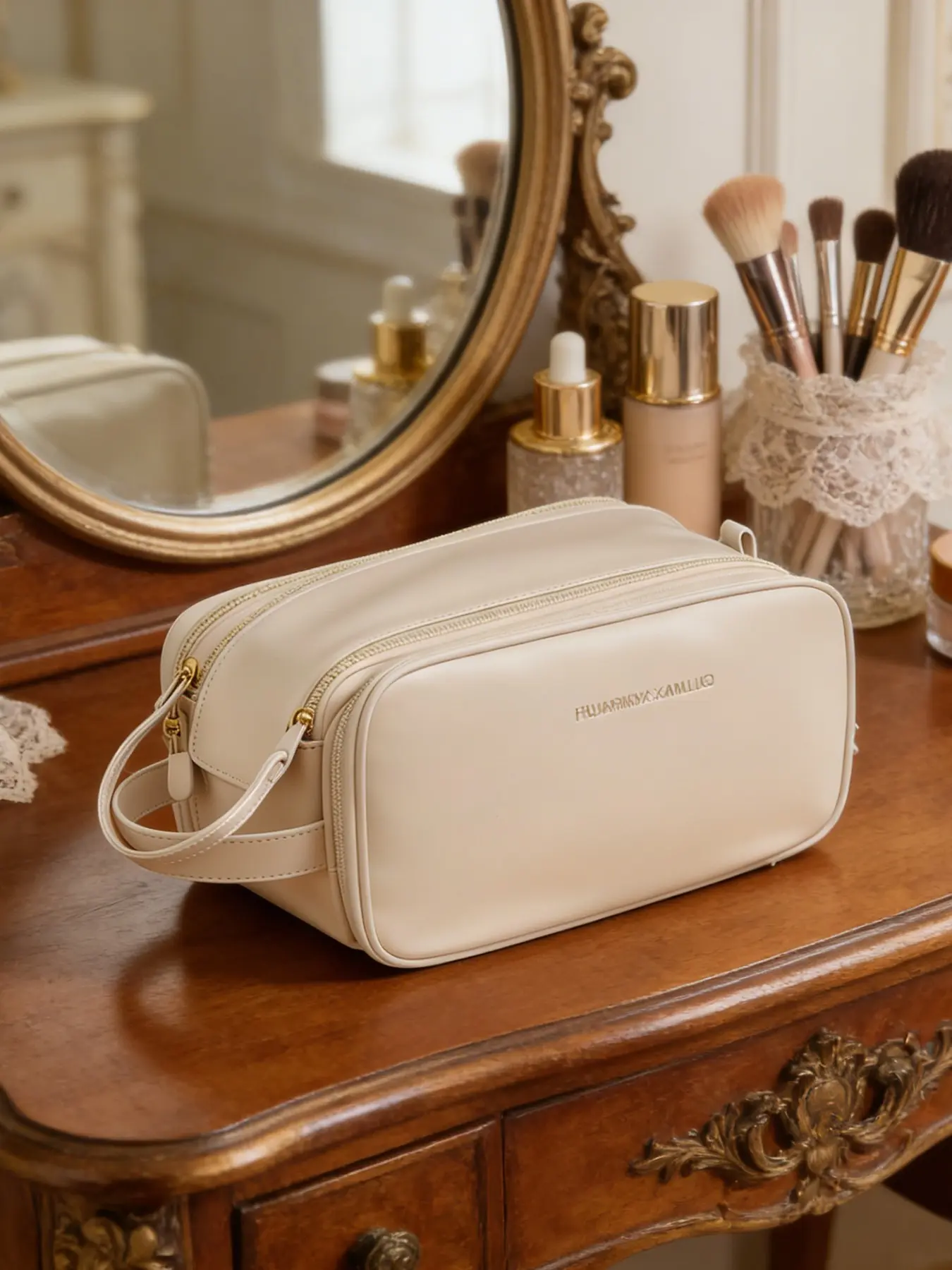 1pc  New multifunctional makeup bag for women's storage bag with zipper closure, fashionable and versatile, casual and simple, suitable for travel, commuting, business trips, and women's makeup bag, Makeup Pouch