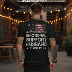 T - shirt with ‘EMOTIONAL SUPPORT HUSBAND’ Flag Motif – USA Vibe