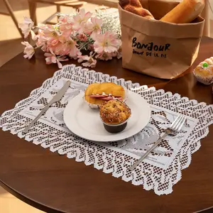 1pc Cotton Thread Table Runner Hollow Crochet American Country Large Flower Pattern Hotel Home Dining Table Mat, Decorative Linen Cloth