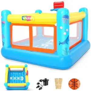 AKEYDIY Inflatable Bounce House with Air Pump for Kids 3-6, Durable PVC Trampoline with Large Jumping Area, Basketball Hoop, Game Map, Indoor/Outdoor Play, Gifts for Kids