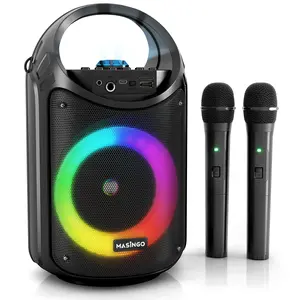 MASINGO Karaoke Machine with 2 Wireless Bluetooth Microphones and Colorful LED Lights, Supports TF Card/USB, AUX/MIC in, TWS for Home Party, Rechargeable Audio Equipment with Charging Handle and Smartphone Compatibility - Burletta C10 V2 Portable Speaker