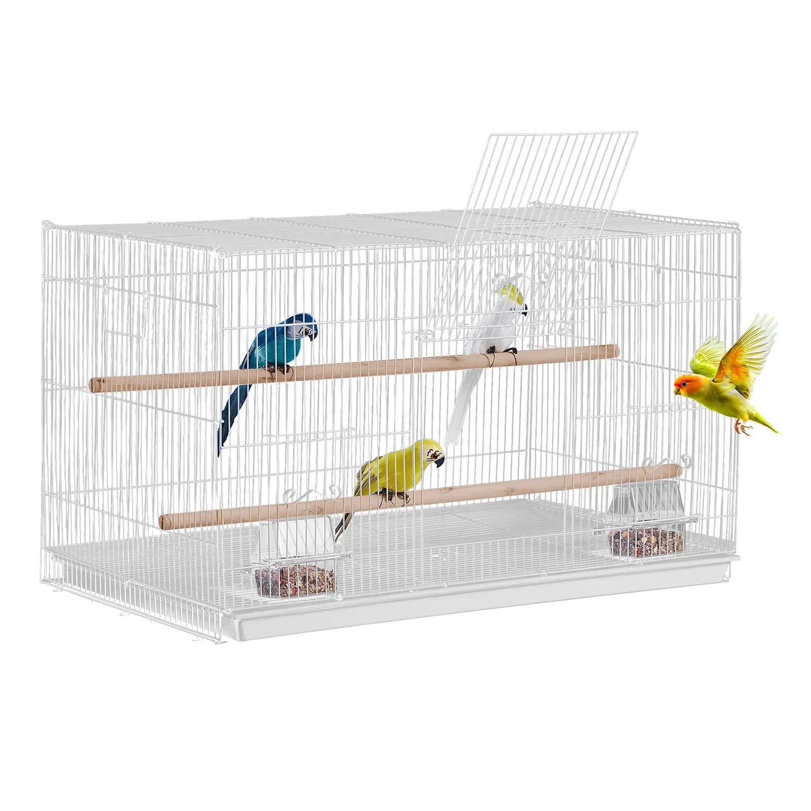 VEVOR Carbon Steel Stackable Flight Cage (29.92 x 18.11 x 17.91 in, 9.8 lbs / 4.46 kg) - Small Parrot Travel Cage with Carry Handles, Perches, Grid Mesh, Secure Door for Lovebirds, Conures, Macaws, Finches