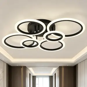 Modern 6 Ring LED Ceiling Light, Three Color Temperature Switch, Adjustable Color Temperature, Frosted Embedded Fixture, 85-265v Hardwired, Ideal for Bedroom, Living Room, Kitchen, Office, Modern Lighting