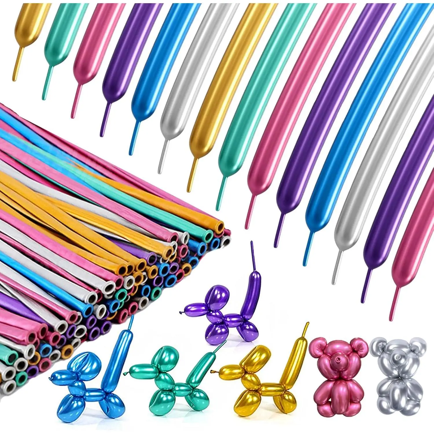 80PCS Metallic 260 Latex Long Shiny Twisting Balloons, Multicolored Party Decoration Accessory Pack, Ideal for Birthday, Wedding Events