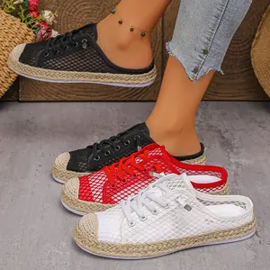 Women’s Lightweight Slip-On Sneakers Breathable Mesh Backless Shoes Stylish Round-Toe Flats