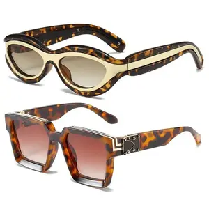 2-Piece Retro Cat Eye Sunglasses – Tortoiseshell Thick Frame Anti-Glare Oversized Shades for Women Daily Outdoor Wear