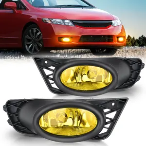 Nilight Fog Light Assembly Compatible with Honda Civic Sedan 2009 2010 2011 4 Door with Amber Lens Lamps Replacement H11 12V 55W Bulbs