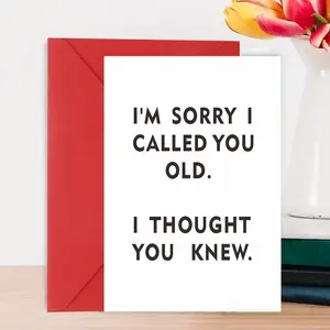 2sets (1greeting card +1envelope) Funny Apology Greeting Card for Friends Family, Humorous Birthday Gift, Sarcastic Banter Card, Suitable for Birthday Celebration