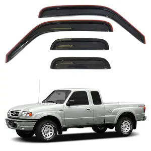 Window Visor  in-Channel Rain Guards for  1999-2007 Mazda B3000 EXT CAB; 1999-2009 Mazda B4000 EXT CAB; 1999-2011 Ford Ranger, SUPERCAB ONLY WeatherShield/Rain Visor, Curved Fit, External Mount