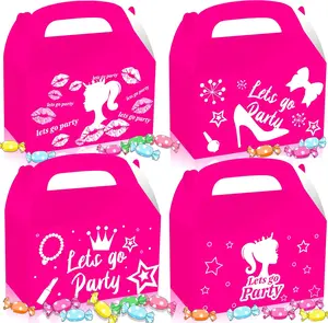 12 PCS Pink Candy Boxes - Let's Go Party Supplies - Gift Box Treat Bags for Girl Birthday Party & Bridal Shower