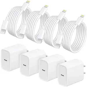 4-Pack PD Super Fast Charger Kit, Type-C Wall Charger with 6FT USB-C to Lightning Cable for iPhone 14/13/12/12 Pro Max/11/Xs Max/XR/X, AirPods Pro, iPad – Ideal for Travel & Home