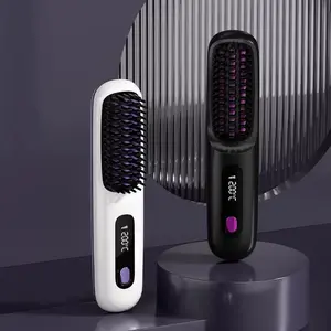 Portable Wireless Hair Straightener Comb, USB Charging, Safety Anti-Scald Design, 3 Speed Temperature Control, Negative Ion Technology