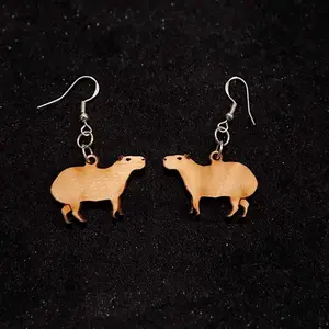 Cuddly Capybara Earrings with Hooks | Wooden Dangle Earrings | Bass Wood Laser Cut | Animal Earrings | Dainty, Cute, Girls Earrings