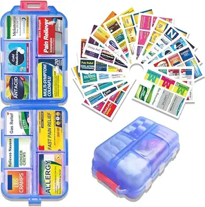 DIY Pill Organizer with 147 Pcs Upgraded Pre-Cut Medicine Labels, Foldable Pill Case for Travel Daily, Travel Essentials Mini Pill Container 7 Day Pill Case