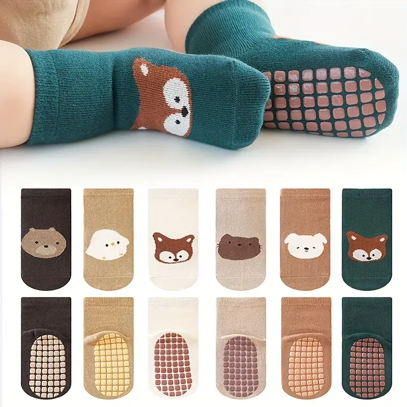 6/12 Twin-Pack Infant & Toddler Large-Area Dot-Printed Trampoline Socks Cartoon-Printed Cute Pattern Walking Socks, Non-Slip Floor Socks for Boys & Girls Newborn