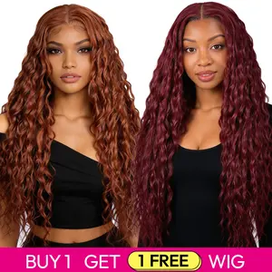 [Blend] Exclusive Deal: Buy 1 Get 1 Free Blended Human Hair Lace Front Wig | 180% Density,  #350 & 99J Ocean Wave Wigs