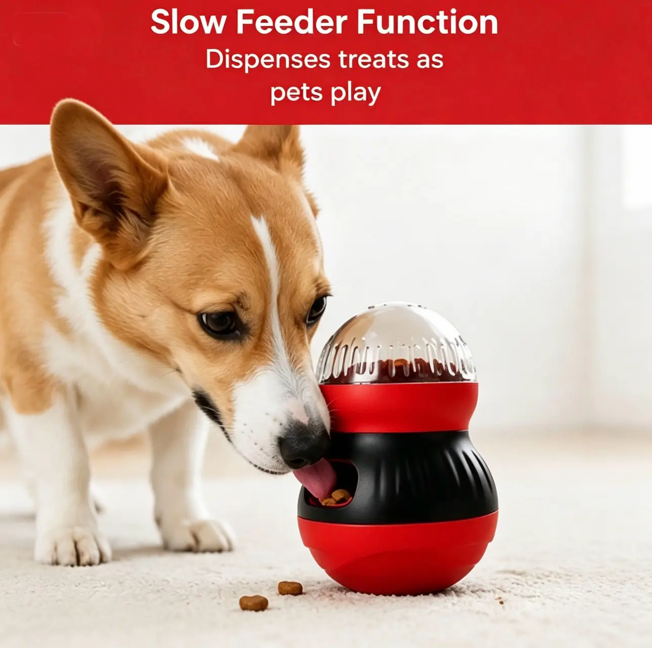 Interactive Adjustable Roly-Poly Dog Treat Dispenser, Rotating Slow Feeder Puzzle Toy, Wobble Enrichment Intelligence Training Toy for Small Medium Large Dogs& Cats