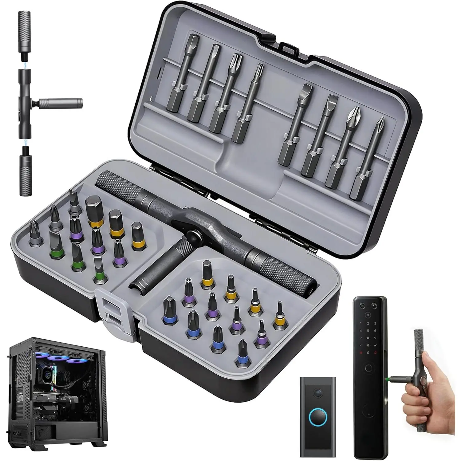 32-in-1  Ratchet  Set, 2026 Upgraded Multifunction Ratchet  Tool with Removable T Handle, 32 in 1 Ratchet Allen Wrench Set for DIY    Repair (32)