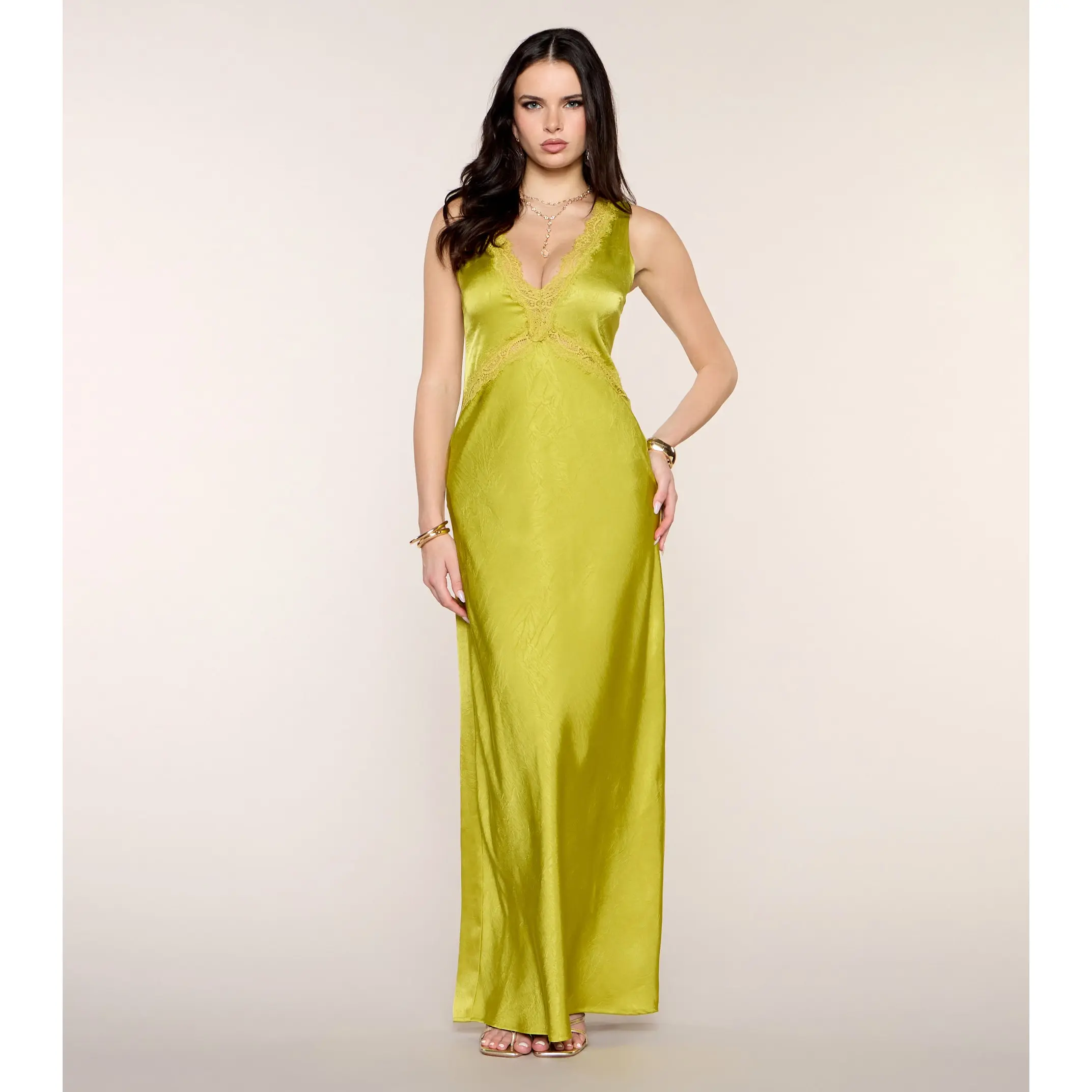 Best Guest Satin Lace Maxi Dress