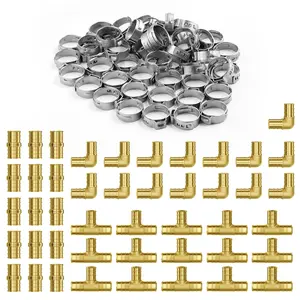 VEVOR Pipe Fittings, 3/4" 45PCS (15xStraight, 15xElbows, 15xTees) Brass Pipe Fittings, Push-Fit Pipe Connector Brass Air Fittings, Plumbing Fittings Adapter for Heating/Shower Systems, Water Pipes