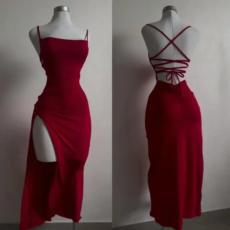 2025 explosive new dress summer high sensibility halter strap Spice Girl bag hip dress