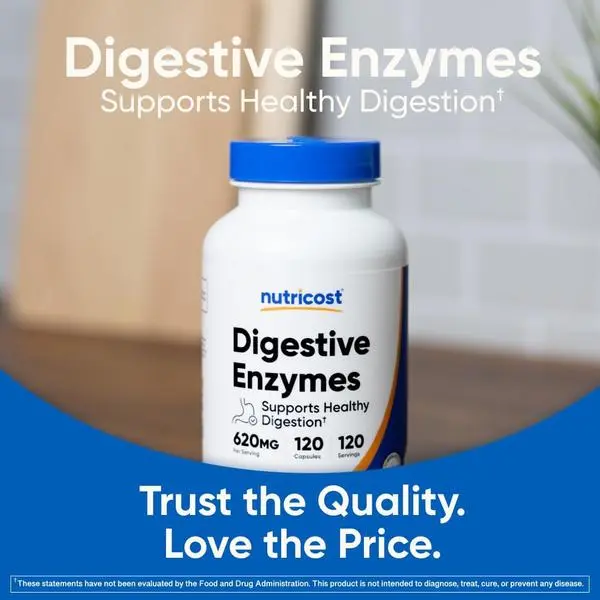 Nutricost Full Spectrum Digestive Enzymes Supplement - 620mg, 120 Capsules, GMP Certified, FDA Registered Facility, Bloat Relief, Digestion Aid, Gmp Compliant