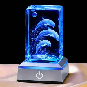 3D Crystal Ball Nightlight - Dolphin Gifts for Women Men, Laser Etched Dolphin Decor Glass Figurines Statue Stuff for Room Decorations Birthday Christmas Gifts for Lovers Keepsake Paperweight,Summervibes