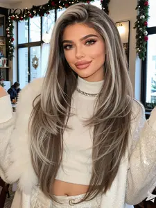 Topshe 13x6 Silk Lace Highlights No Bangs Long Curly Hair, Lace Glueless Wig, Lightweight Breathable Comfort, Perfect for Christmas Holidays