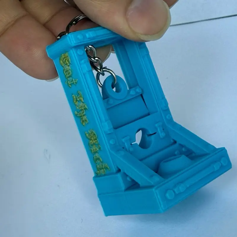 TiosOddities Eat The Rich Guillotine Keychain 3D Printed Miniature French Justice Luigi Pocket-Sized PLA Plastic Keychain with Moving Blade for Dramatic Emphasis