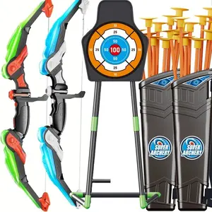 LED Archery Set with Suction Arrows, Target, and Quiver, Indoor/outdoor Shooting Game for Boys and Girls, Requires Two Aa Batteries