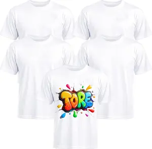 Joyclub 5 Pack Sublimation Blanks Bulk Wholesale White Polyester T Shirts for Heat Transfer Unisex Crew Neck Short Sleeve DIY