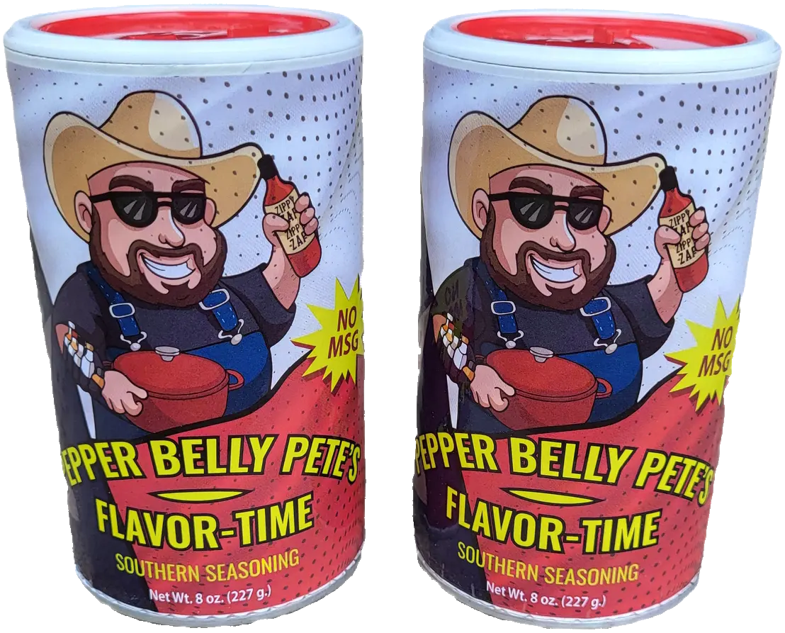 Pepper Belly Pete's Flavor-Time Southern Seasoning 8 oz - 2 Pack - Premium Spice Blend with Black Pepper & Granulated Garlic - No MSG Added - US Made - Perfect for Meats & Vegetables
