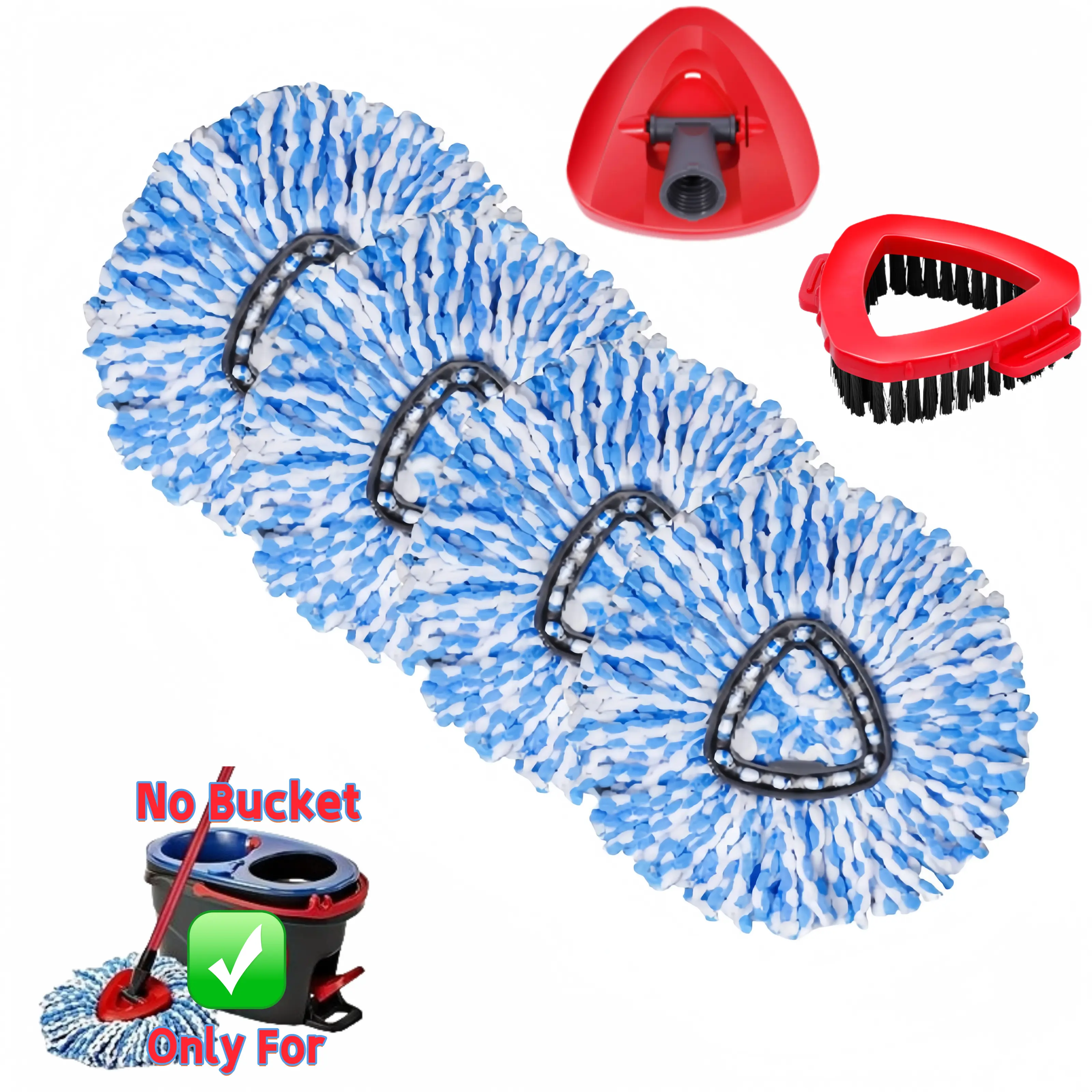 4 Blue Mop Heads+1Brush+1Base Combo