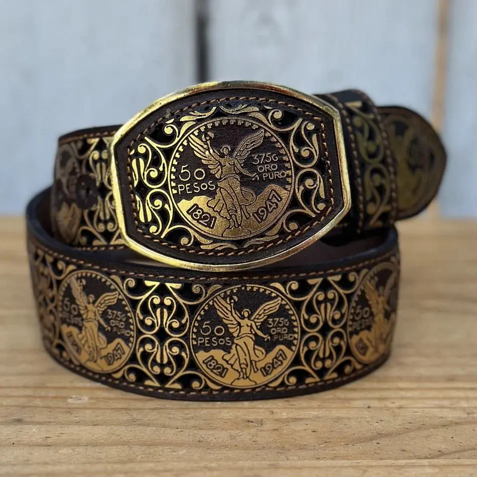 Gold Centenario Leather Belt