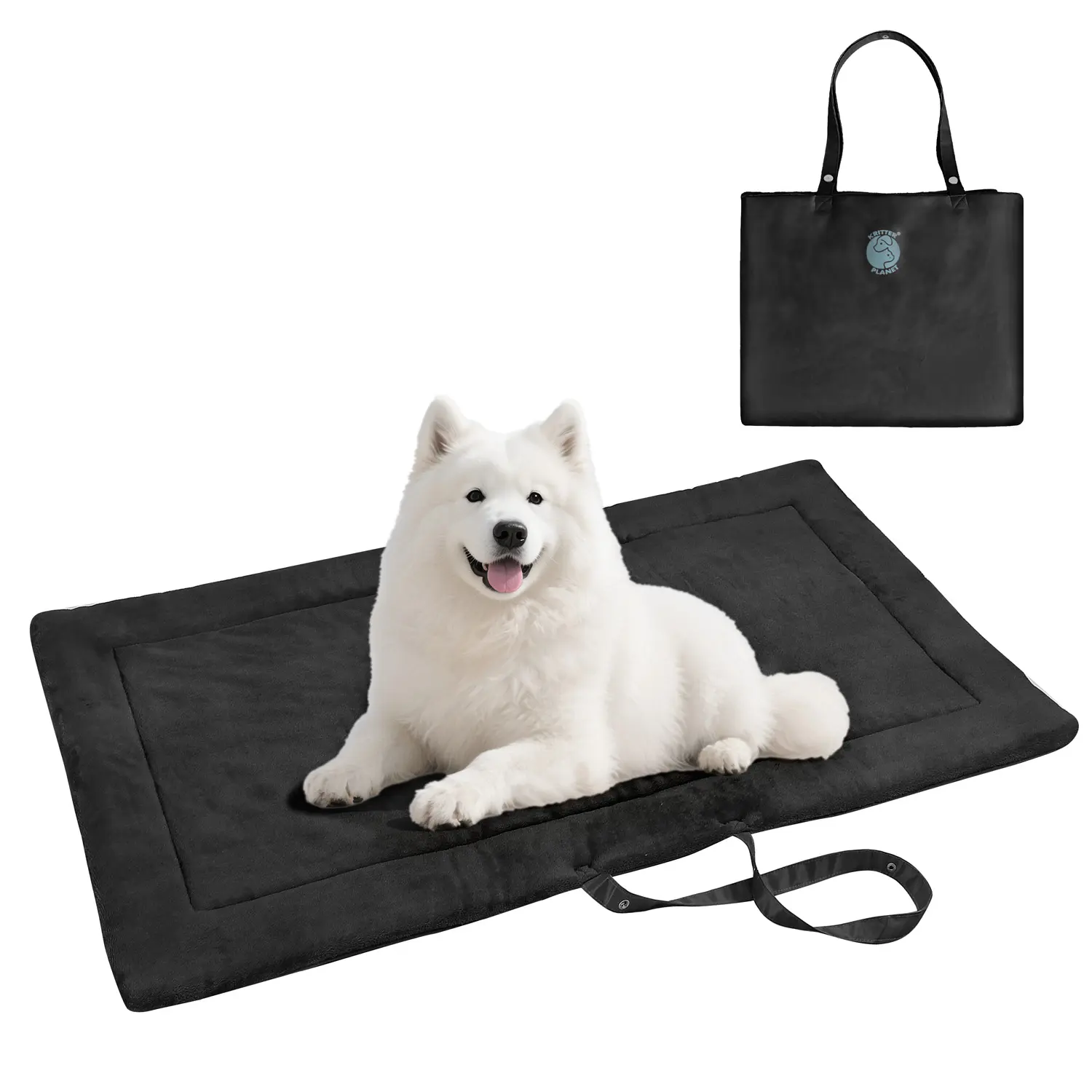 Reversible Waterproof Dog Bed Pad for Camping Travel, Portable Car Seat Pet Cushion Mat with Handles for Small Medium Dogs Cats, Indoor and Outdoor Use