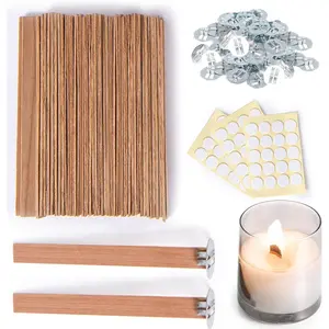 Ziosxin 50 Set Candle Wick, Thicken Smokeless Cherry Wood Wicks for Candles-Long Lasting Flame-Easily Burn, Candle Cores with Stand and Glue Dot, Candle Wicks for Candle Making