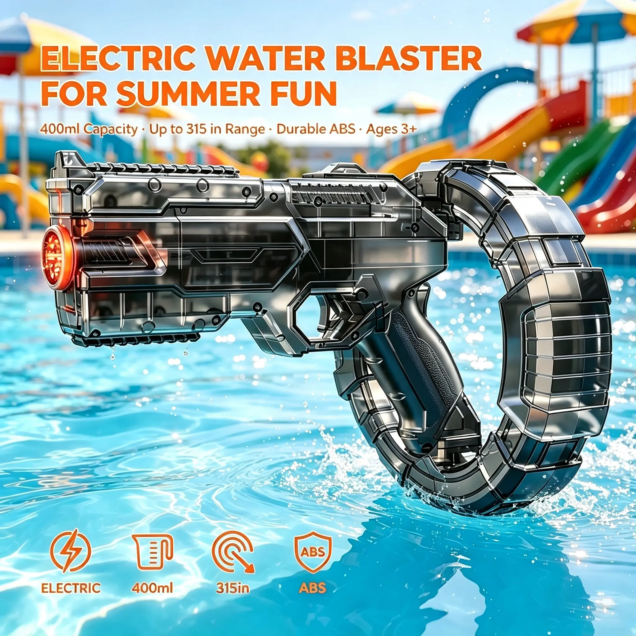 Rechargeable LED Electric Water Gun, Large Tank Auto Water Blaster with Cool Light Effects, Summer Outdoor Pool Beach Toy for Kids Adults