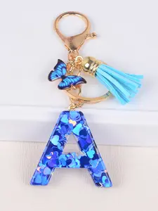 Women's Initial Keychain with Tassel Butterfly Charm, Cute Car Key Chain Resin Glitter Letter Pendant, Wallet Backpack Decoration, Trendy Cute Keychain