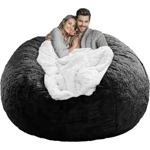 Giant Bean Bag Chair Cover(Cover Only,No Filler),Oversized Round Soft Fluffy PV Velvet Washable Lazy Sofa Bean Bag Bed Cover for Adults, Living Room Bedroom Furniture Outside