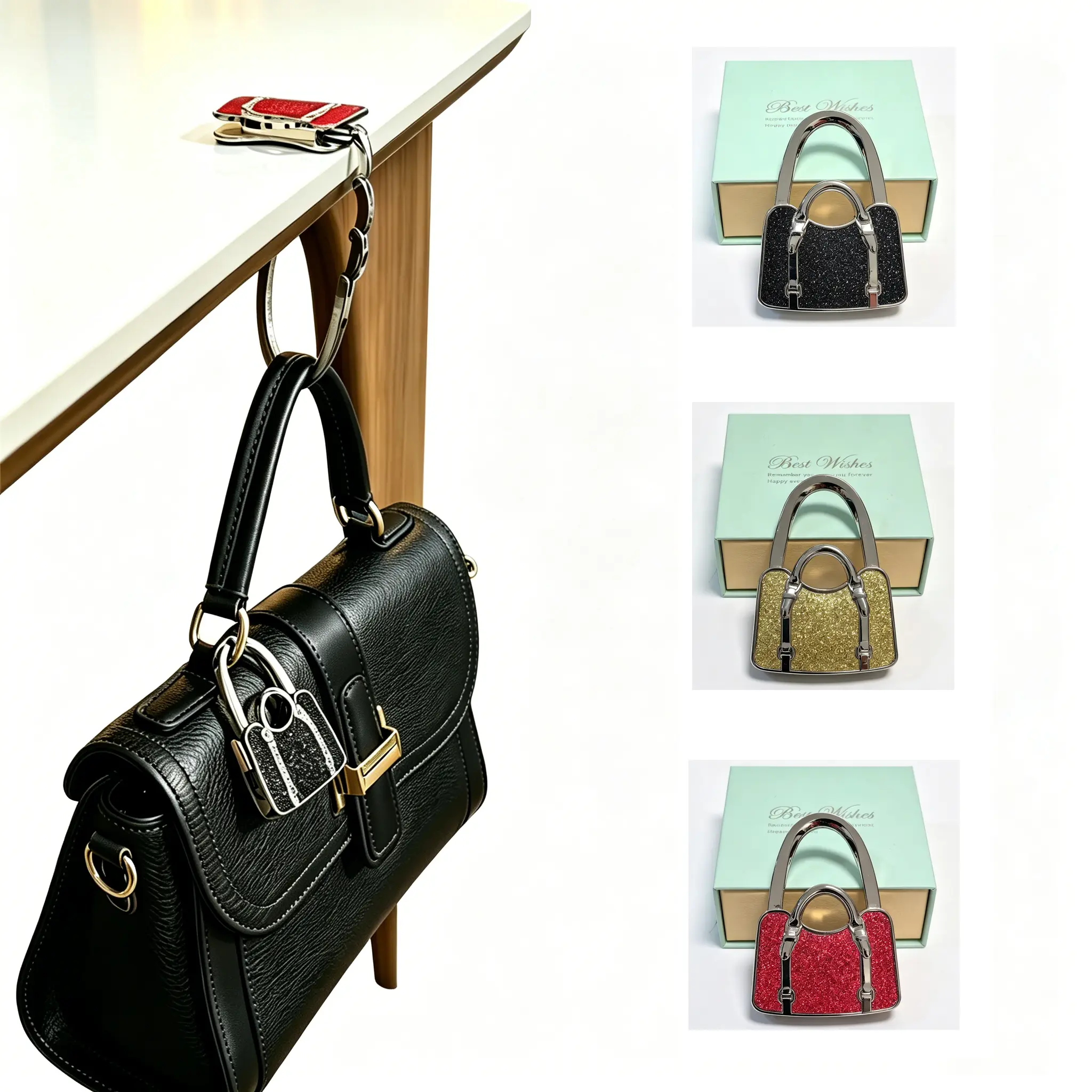 Foldable Handbag Hanger Hook, Portable Purse Holder for Table, Travel-Friendly Folding Bag Hook, Exguisite and Fashionable Handbag Accessory, Gift for Girls ,Travel Essential Compact Pursehook Tote Bag Shoulder Bag