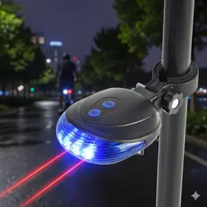 2 Laser Beams & 5 Led Bike Tail Light Mtb Lights: 7 Flash Modes, Waterproof for Night Cycling Safety, High-Visibility Warning Light for Mountain & Road Bikes.