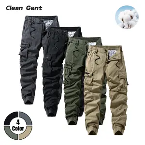 Clean Gent men’s cargo pants with flap pockets, made from cotton fabric—soft, comfortable, and breathable. Solid color design with drawstring, zipper, and button closure; a great Father’s Day gift.