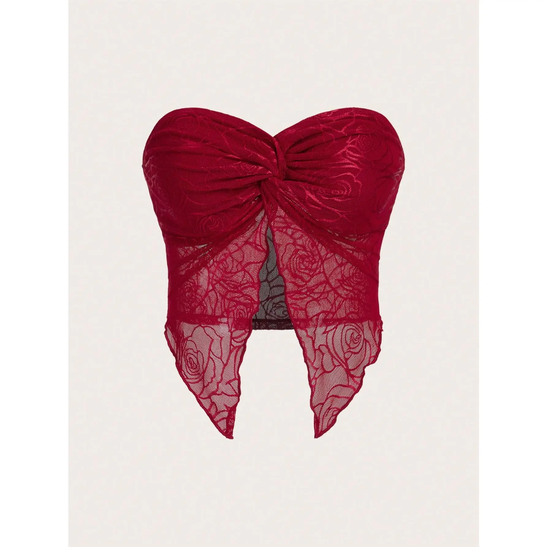 Spring  Twist Front Split Hem Tube Red Top