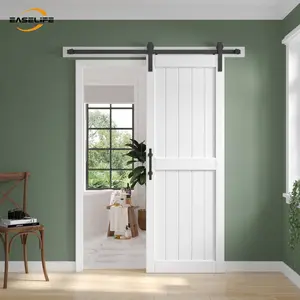 EaseLife Multiple sizes White Barn Door with Sliding Door Hardware Kit Included & Handle,Solid Wood Covered with Waterproof PVC Surface,DIY Assemblely,Easy Install,H-Frame,
